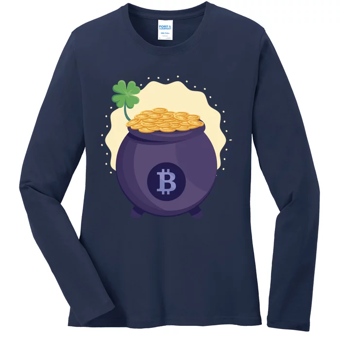 Crypto Bitcoin Gold St Patrick Ladies Long Sleeve Shirt