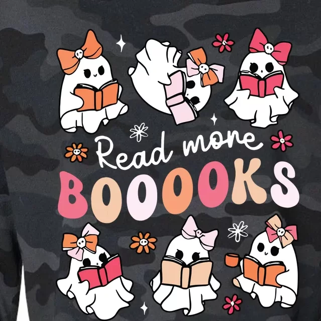 Cute Booooks Ghost Read More Books Library Halloween Teacher Cropped Pullover Crew