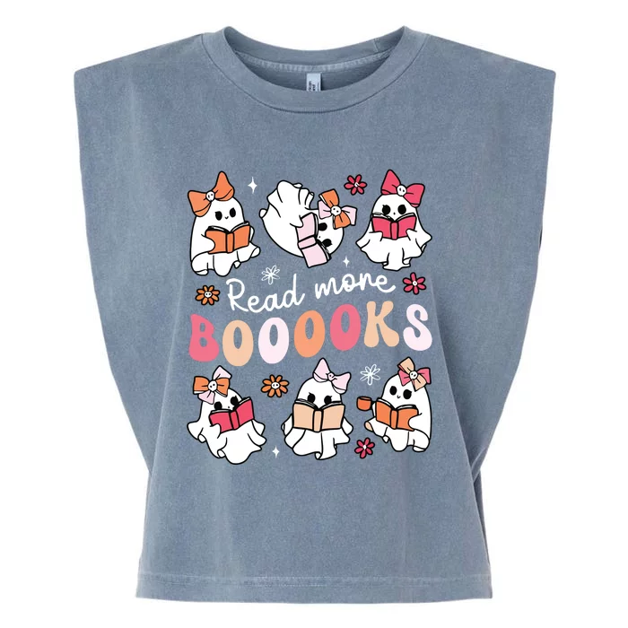 Cute Booooks Ghost Read More Books Library Halloween Teacher Garment-Dyed Women's Muscle Tee