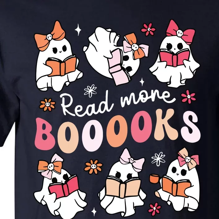 Cute Booooks Ghost Read More Books Library Halloween Teacher Tall T-Shirt