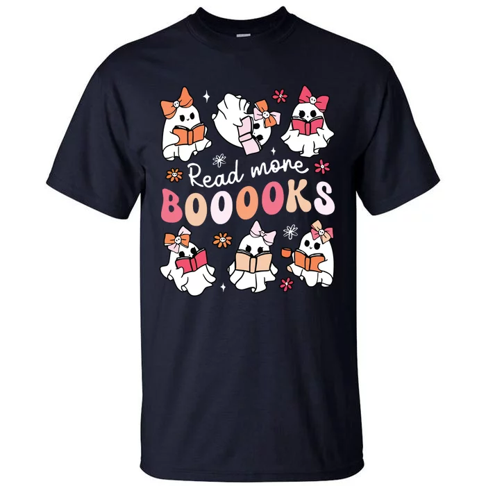 Cute Booooks Ghost Read More Books Library Halloween Teacher Tall T-Shirt