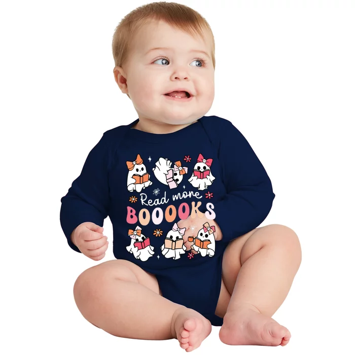 Cute Booooks Ghost Read More Books Library Halloween Teacher Baby Long Sleeve Bodysuit