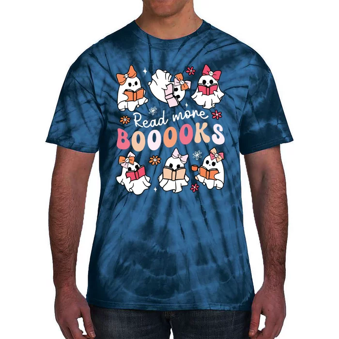 Cute Booooks Ghost Read More Books Library Halloween Teacher Tie-Dye T-Shirt