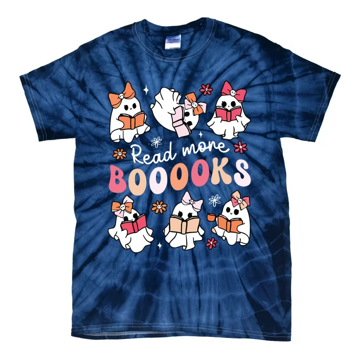 Cute Booooks Ghost Read More Books Library Halloween Teacher Tie-Dye T-Shirt