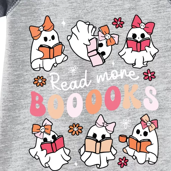 Cute Booooks Ghost Read More Books Library Halloween Teacher Infant Baby Jersey Bodysuit