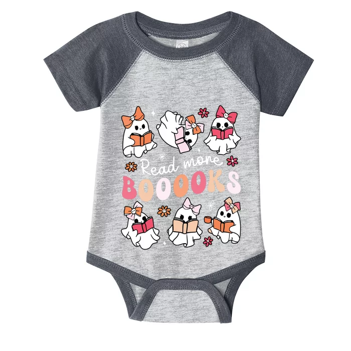 Cute Booooks Ghost Read More Books Library Halloween Teacher Infant Baby Jersey Bodysuit