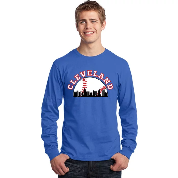 Cleveland Baseball Gift Cleveland Oh Cityscape Cle Skyline Gift Tall Long Sleeve T-Shirt