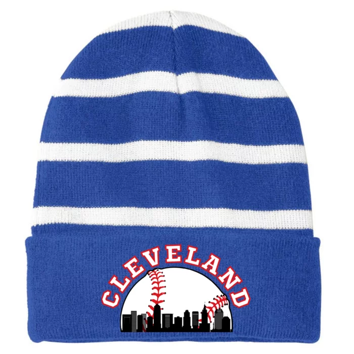 Cleveland Baseball Gift Cleveland Oh Cityscape Cle Skyline Gift Striped Beanie with Solid Band