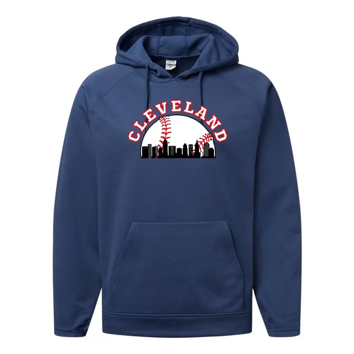 Cleveland Baseball Gift Cleveland Oh Cityscape Cle Skyline Gift Performance Fleece Hoodie