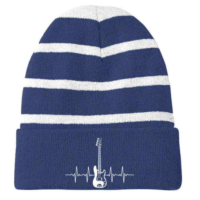 Cool Bass Guitar Heartbeat Design For Bass Player Men Women Striped Beanie with Solid Band