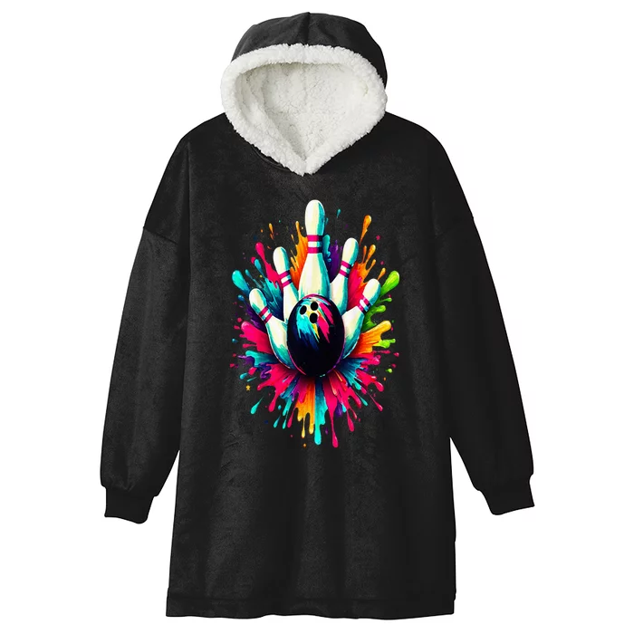 Colorful Bowling Game Day Bowling Cute Colorsplash Ball Hooded Wearable Blanket