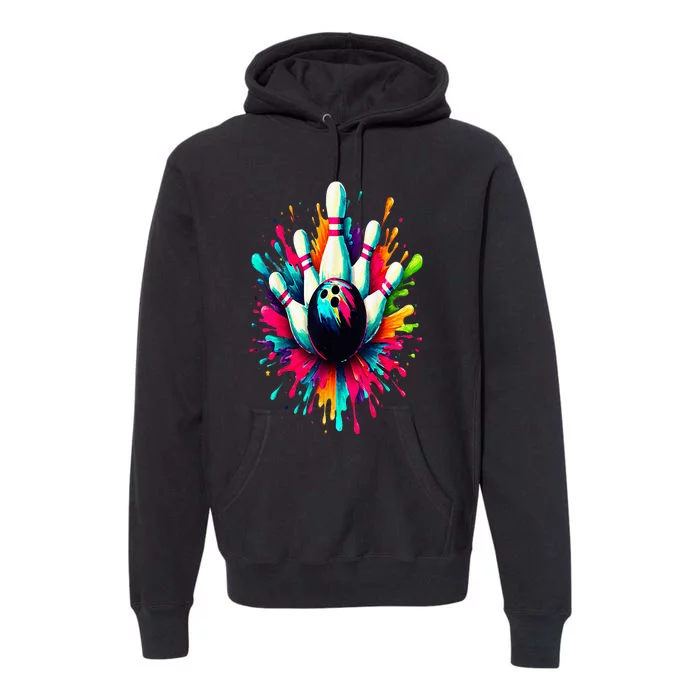 Colorful Bowling Game Day Bowling Cute Colorsplash Ball Premium Hoodie