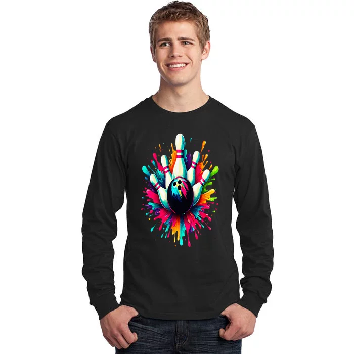 Colorful Bowling Game Day Bowling Cute Colorsplash Ball Tall Long Sleeve T-Shirt