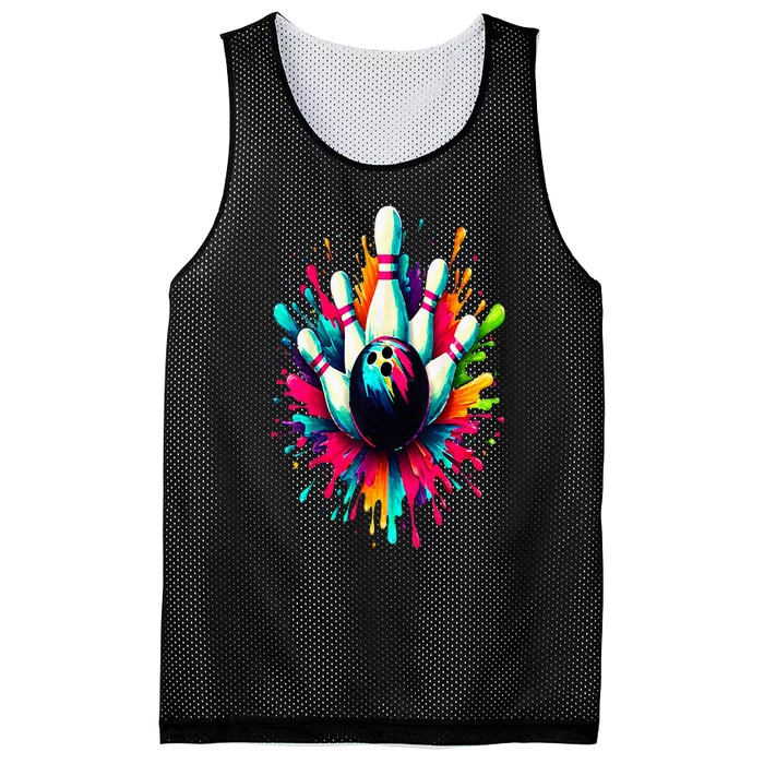 Colorful Bowling Game Day Bowling Cute Colorsplash Ball Mesh Reversible Basketball Jersey Tank