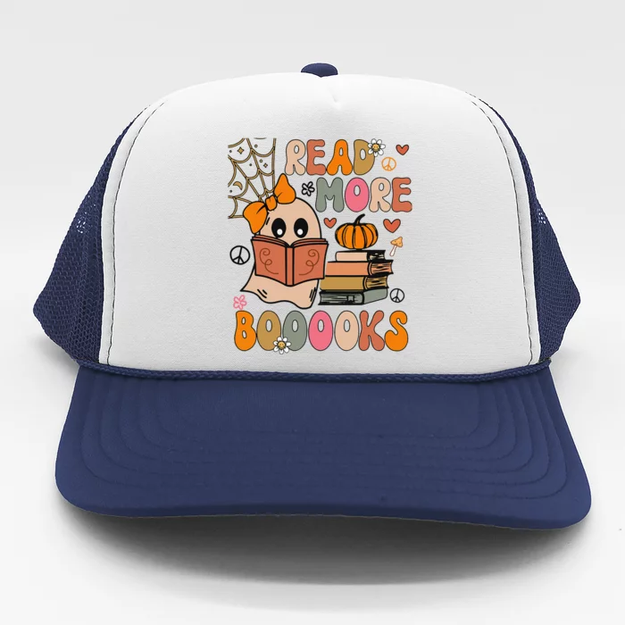 Cute Booooks Ghost Read More Books Funny Teacher Halloween Trucker Hat