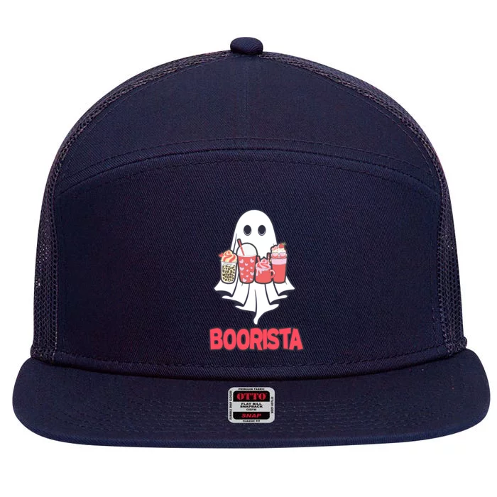 Coffee Boorista Ghost Halloween Barista 7 Panel Mesh Trucker Snapback Hat