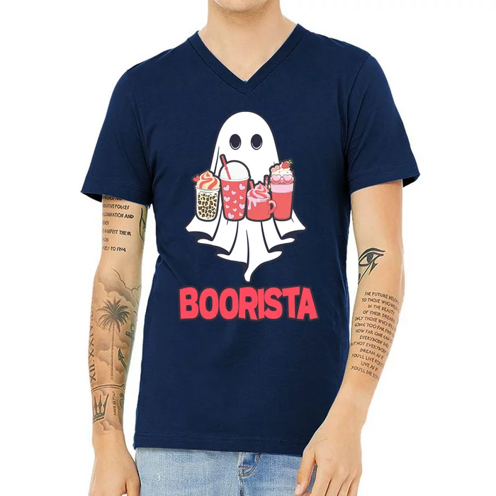 Coffee Boorista Ghost Halloween Barista V-Neck T-Shirt