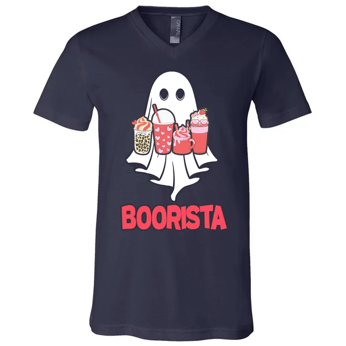 Coffee Boorista Ghost Halloween Barista V-Neck T-Shirt