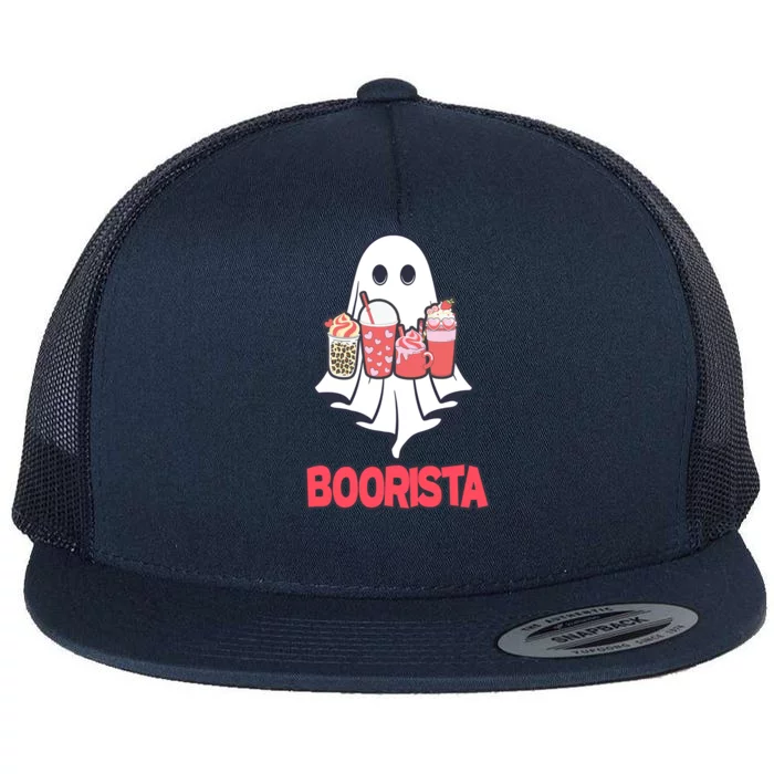 Coffee Boorista Ghost Halloween Barista Flat Bill Trucker Hat