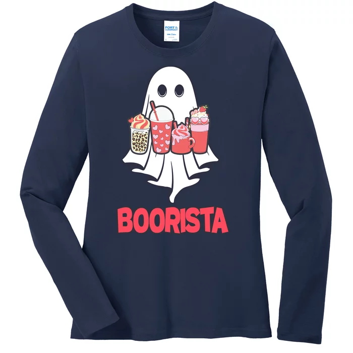 Coffee Boorista Ghost Halloween Barista Ladies Long Sleeve Shirt