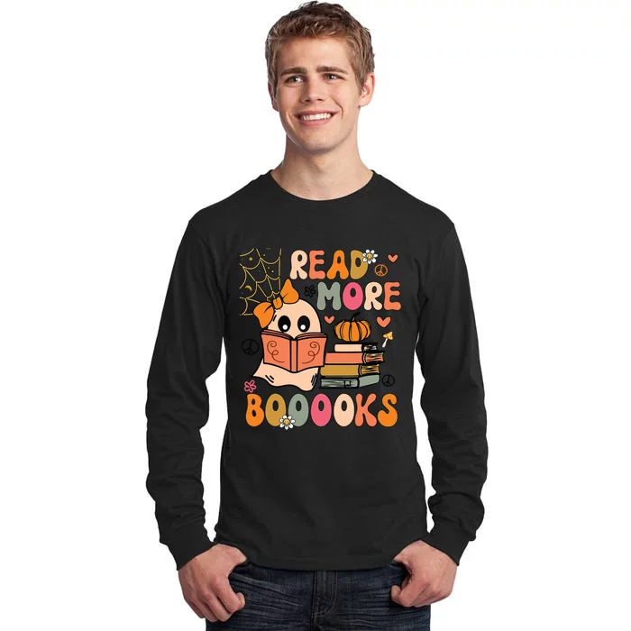 Cute Booooks Ghost Read More Books Funny Teacher Halloween Tall Long Sleeve T-Shirt