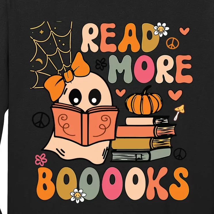 Cute Booooks Ghost Read More Books Funny Teacher Halloween Tall Long Sleeve T-Shirt