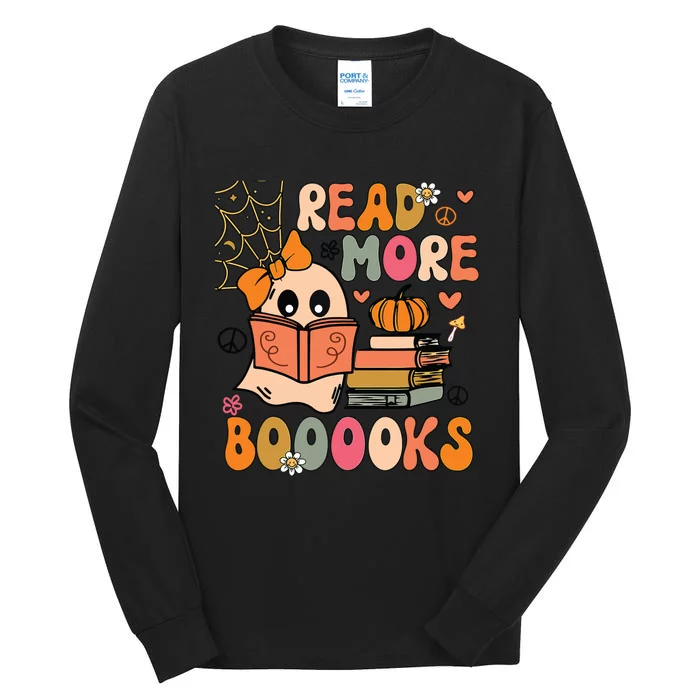 Cute Booooks Ghost Read More Books Funny Teacher Halloween Tall Long Sleeve T-Shirt