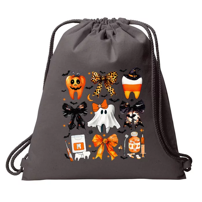 Coquette Bow Halloween Th Dentist Dental Assistant Ghost Drawstring Bag