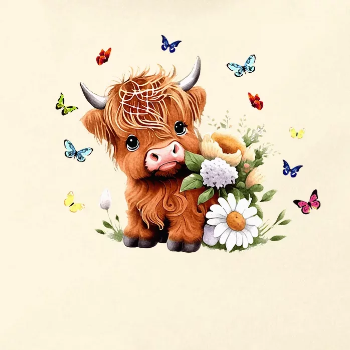 Cute Baby Highland Cow With Flowers Calf Animal Spring Zip Tote Bag