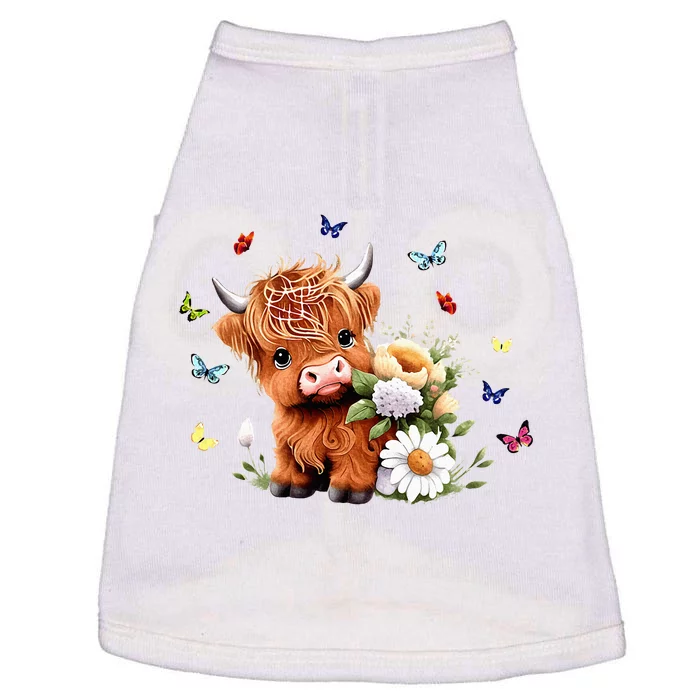 Cute Baby Highland Cow With Flowers Calf Animal Spring Doggie Tank