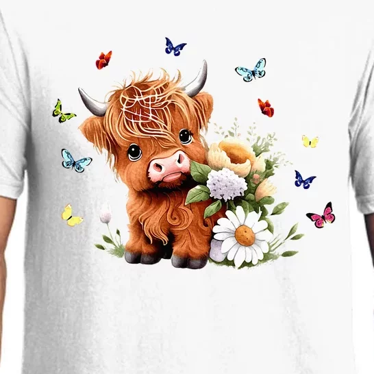 Cute Baby Highland Cow With Flowers Calf Animal Spring Pajama Set