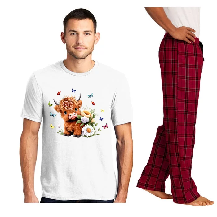 Cute Baby Highland Cow With Flowers Calf Animal Spring Pajama Set