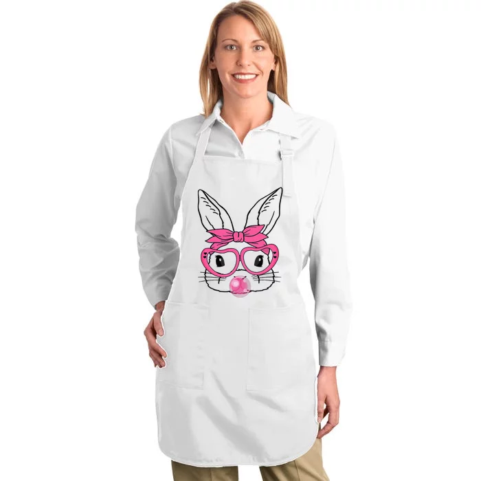 Cute Bunny Heart Glasses Bubblegum For Easter Day Full-Length Apron With Pocket