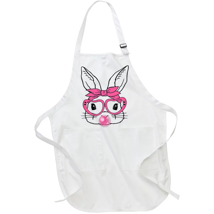 Cute Bunny Heart Glasses Bubblegum For Easter Day Full-Length Apron With Pocket