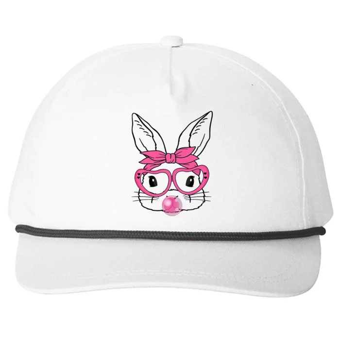 Cute Bunny Heart Glasses Bubblegum For Easter Day Snapback Five-Panel Rope Hat