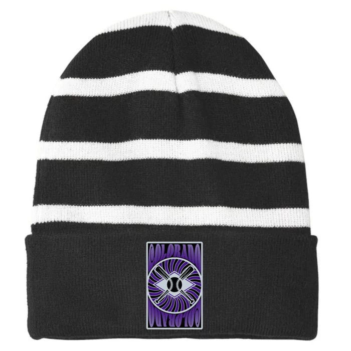 Colorado Baseball Hippie Graphic Design Striped Beanie with Solid Band