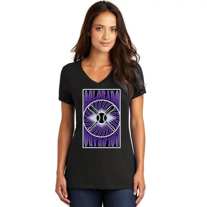 Colorado Baseball Hippie Graphic Design Women's V-Neck T-Shirt