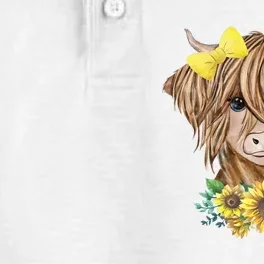 Cute Baby Highland Cow With Sunflowers Calf Animal Farm Dry Zone Grid Performance Polo