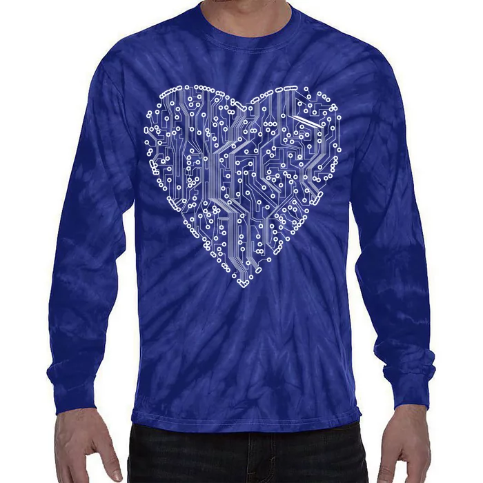 Circuit Board Heart Tie-Dye Long Sleeve Shirt