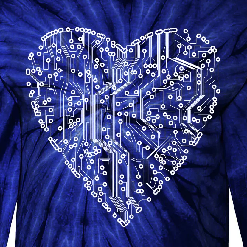 Circuit Board Heart Tie-Dye Long Sleeve Shirt