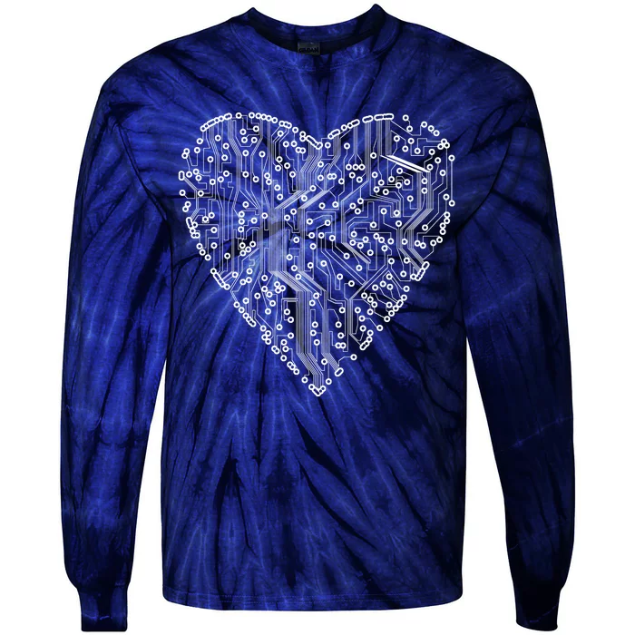 Circuit Board Heart Tie-Dye Long Sleeve Shirt