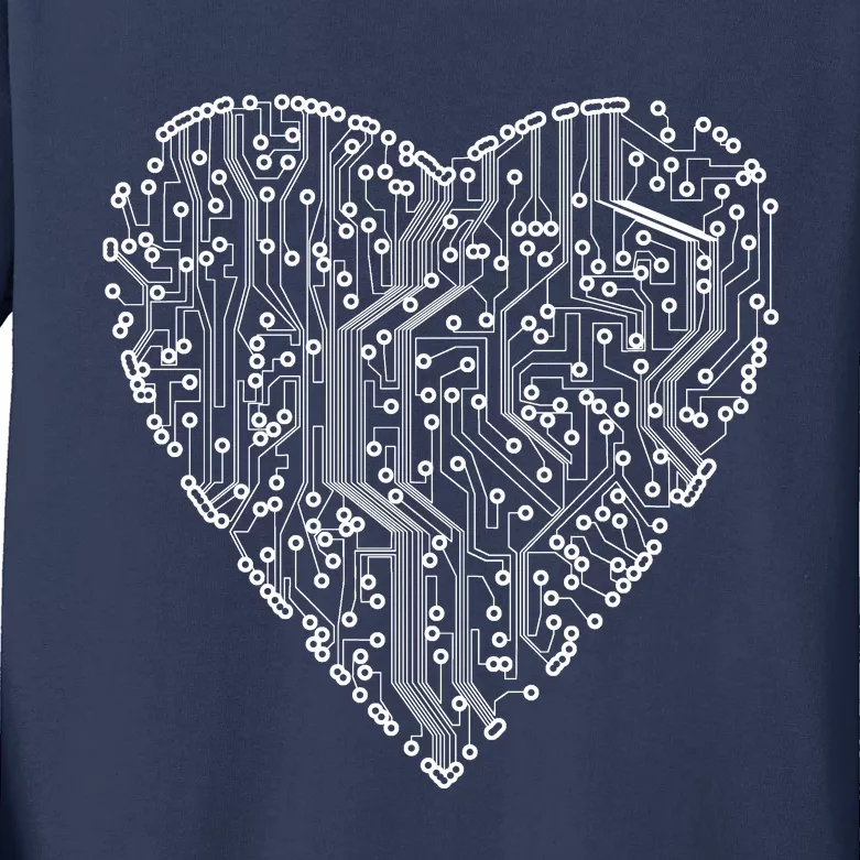 Circuit Board Heart Kids Long Sleeve Shirt