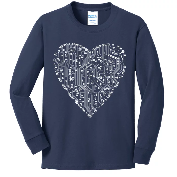 Circuit Board Heart Kids Long Sleeve Shirt