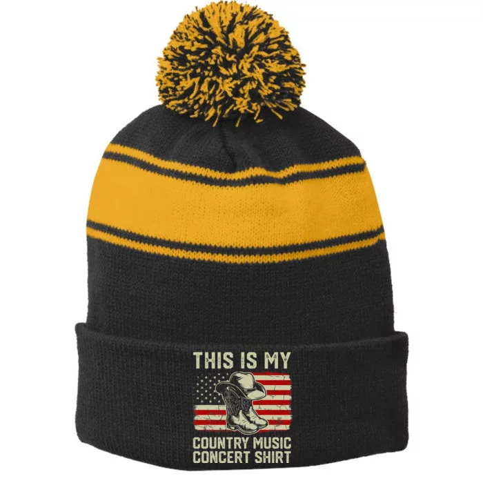 Cowboy Boots Hat This Is My Country Music Stripe Pom Pom Beanie