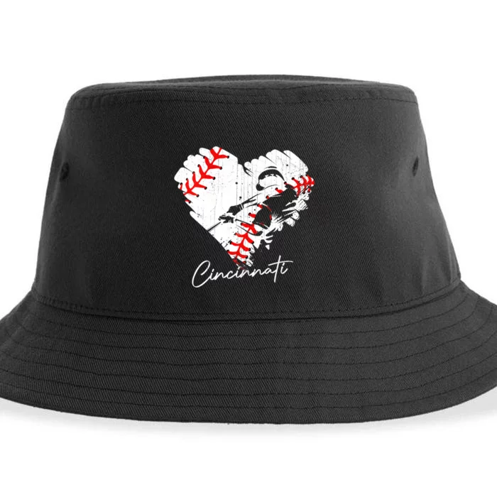 Cincinnati Baseball Heart Distressed Vintage Baseball Fans Sustainable Bucket Hat