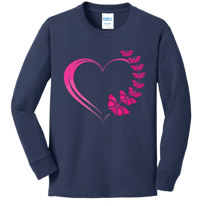 Cute Butterfly Heart Butterflies Kids Long Sleeve Shirt