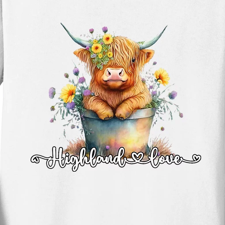 Cute Baby Highland Cow Calf Highland Love Spring Pastel Kids Long Sleeve  Shirt