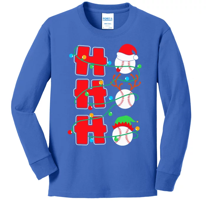 Christmas Baseball Ho Ho Ho Funny Xmas Sports Gift Kids Long Sleeve Shirt