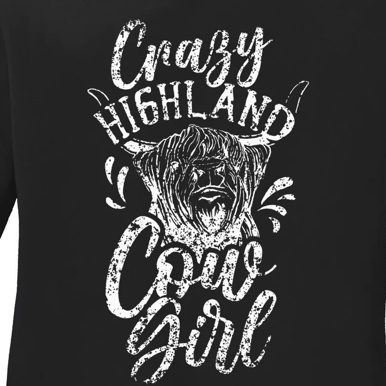 Cow Bull Highland Cattle Scottish Crazy Highland Ladies Long Sleeve Shirt