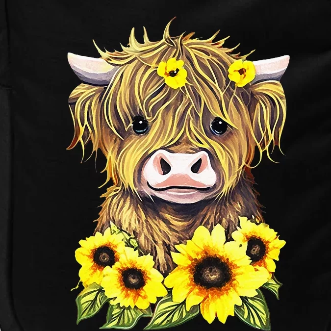 Cute Baby Highland Cow With Sunflowers Calf Animal Farm Impact Tech Backpack